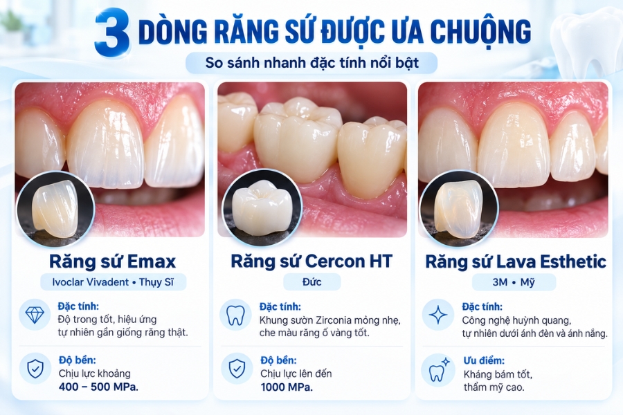 Bọc sứ 6 răng cửa nên ưu tiên răng toàn sứ như E.max hoặc Zirconia nhờ màu sắc tự nhiên