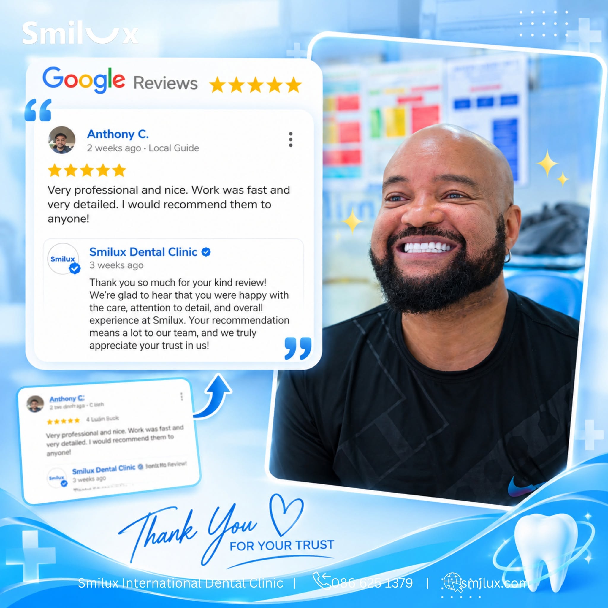 Hình ảnh thực tế khách hàng đánh giá Google Maps sau khi sử dụng dịch vụ tại Smilux