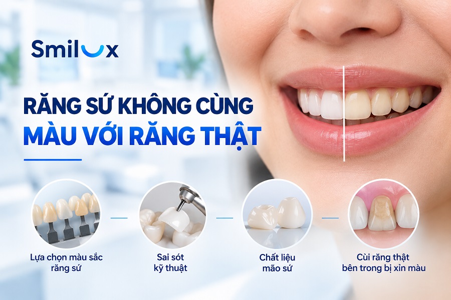 Răng sứ không cùng màu với răng thật phải làm thế nào?